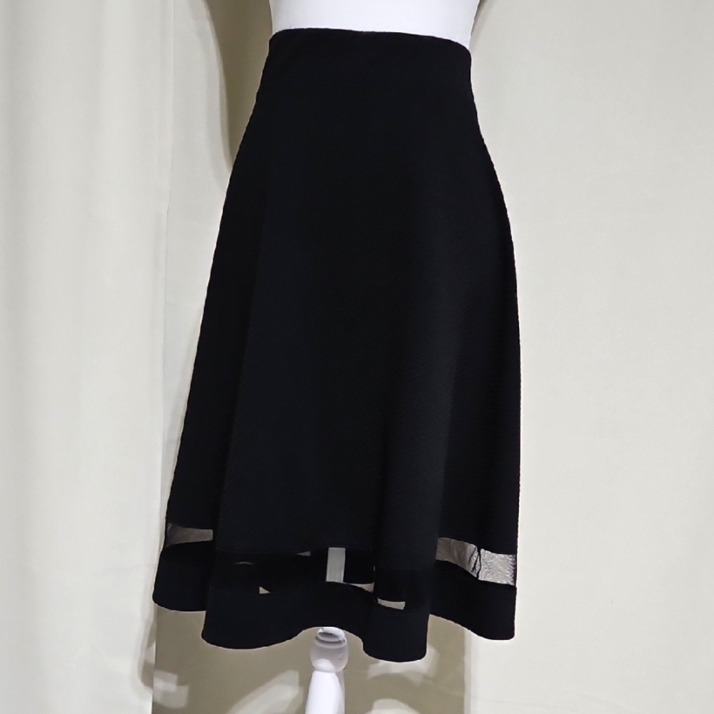 Textured Midi Skirt W/ Decorative Sheer Hem